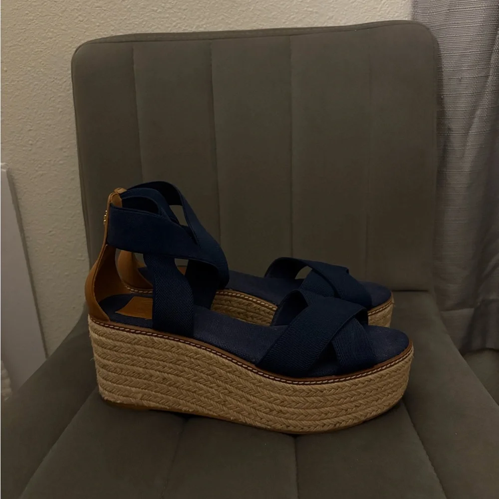Tory Burch Navy Espadrille Wedge Sandals